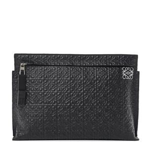 Loewe black embossed calfskin Repeat Anagram T Pouch clutch bag